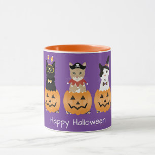 Taza Felices gatos de Halloween Jack O Lantern