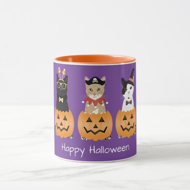Taza Felices gatos de Halloween Jack O Lantern (Centro)