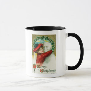 Taza Felices Navidad que abrazan escena del muñeco de
