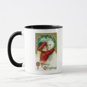 Taza Felices Navidad que abrazan escena del muñeco de