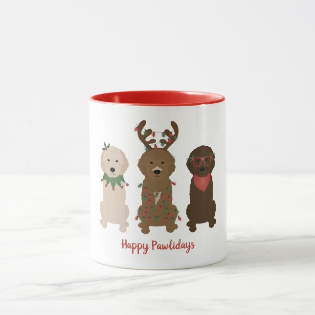 Taza Felices Pawlidays Luces de Navidades Goldendoodle (Centro)