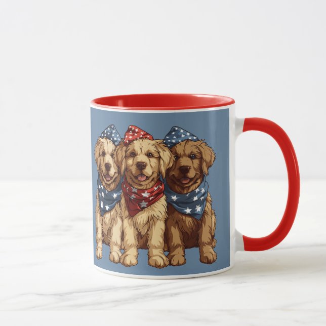 Taza Felices Perros De Golden Retriever Del 4 De Julio (Derecha)