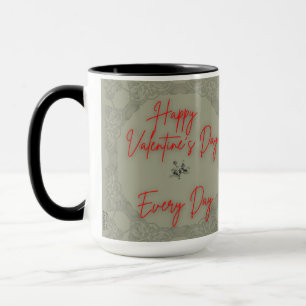 Taza Felices Rosas de San Valentín Grey Frame Text Red