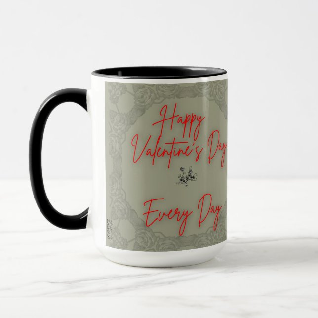 Taza Felices Rosas de San Valentín Grey Frame Text Red (Izquierda)