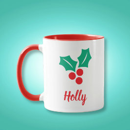 Taza Felices vacaciones Red White Green Holly Nombre pe