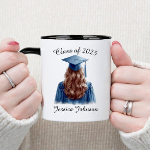 Taza Felicitaciones Brunette Graduada en Azul