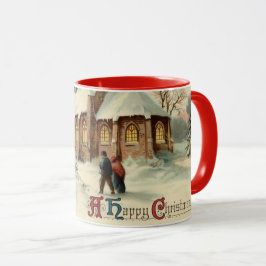 Taza Feligreses de la iglesia de Navidad vintage en la 