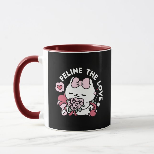 Taza Feline el amor - lindo diseño de gato de San Valen (Izquierda)
