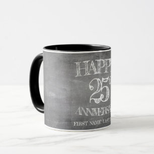 Taza Feliz 25 aniversario en pizarra