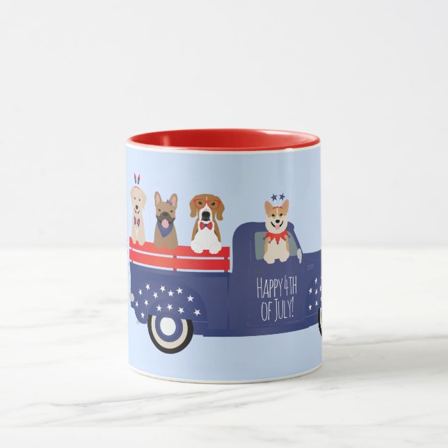 Taza Feliz 4 De Julio Camión De Recogida De Perros (Centro)