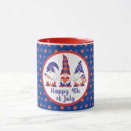 Taza Feliz 4 de julio de gnomos azul rojo blanco
