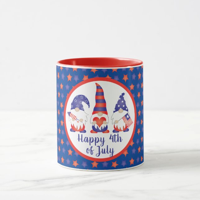 Taza Feliz 4 de julio de gnomos azul rojo blanco (Centro)