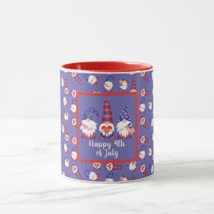 Taza Feliz 4 de julio de gnomos azul rojo blanco