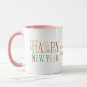 Taza Feliz Año Nuevo 2024 Nuevos años Eve Colorful Retr