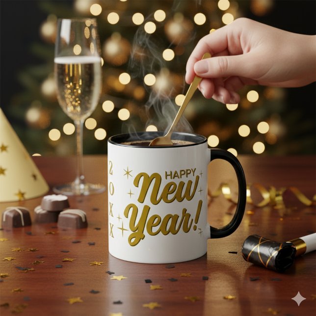 Taza Feliz Año Nuevo 20XX Gran Mug Combo de 11 onzas (Happy New Year 20XX Large 11 oz Combo Mug)