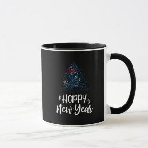 Taza Feliz Año Nuevo árbol de Navidad con bandera austr