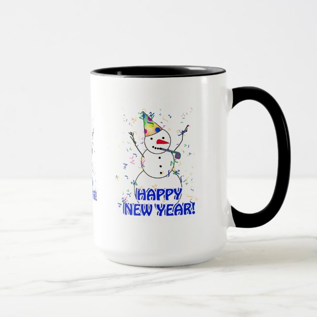 Taza Feliz Año Nuevo desde la celebración de Snowman (Derecha)