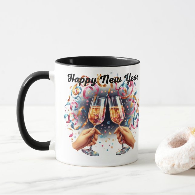 Taza Feliz Año Nuevo, deseos de champán (Con donut)