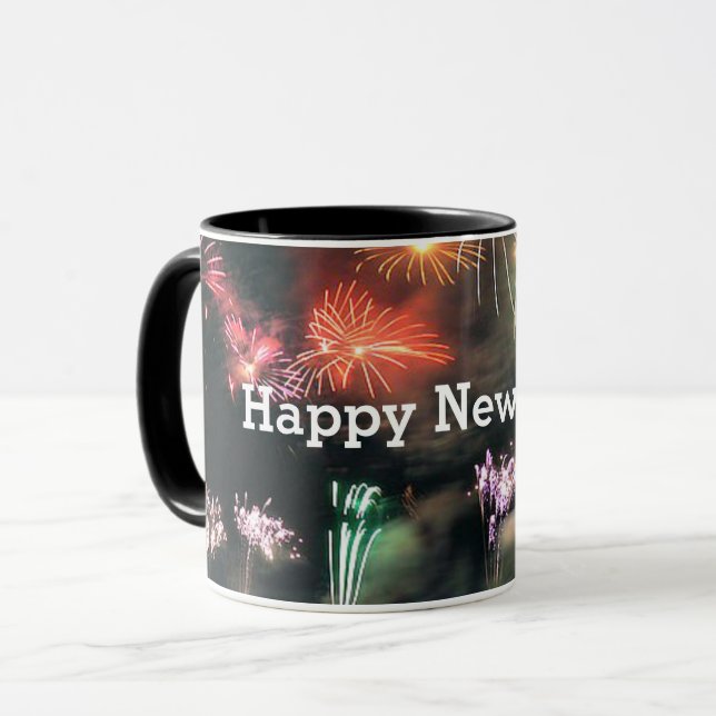 Taza ¡Feliz Año Nuevo! Diseño popular,  (Anverso izquierdo)