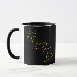 Taza Feliz Año Nuevo minimalista fuegos artificiales ne