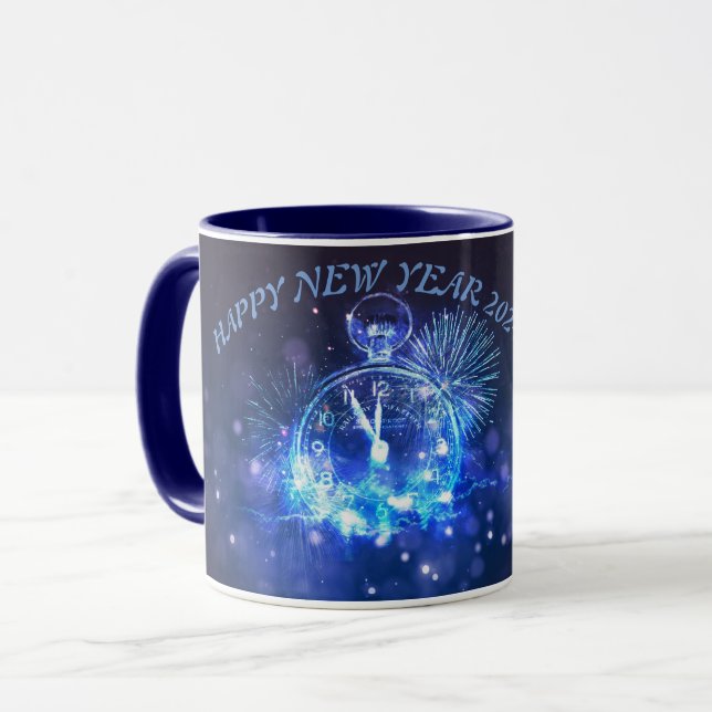 Taza Feliz Año Nuevo Mugs color azul marino 2024 (Anverso izquierdo)