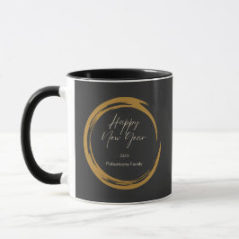 Taza Feliz Año Nuevo texto anillo de mancha de oro gris