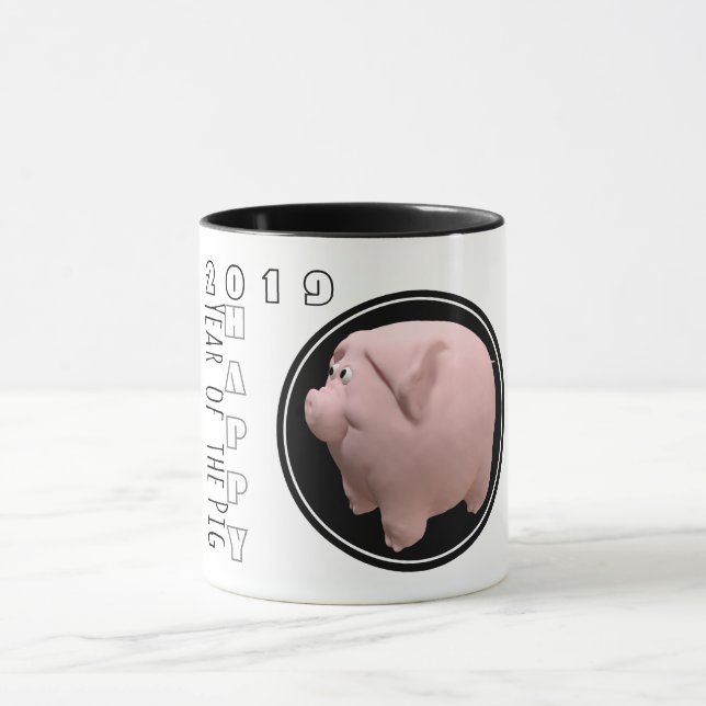Taza Feliz Año PIg 2019 3D Mug de dos tonos 1 (Centro)