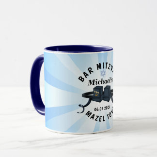 Taza Feliz Bar Mitzvah 20XX Fiesta Azul Personalizable