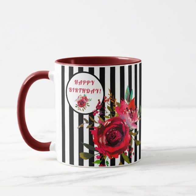 TAZA FELIZ BARCO DE CAFÉ FLORAL DE CUMPLEAÑOS (Izquierda)