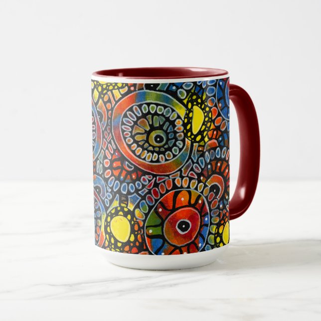 Taza Feliz café con mano acrílica pintado ruso moderno (Anverso derecho)