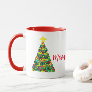 Taza Feliz café navideño con árboles de vacaciones