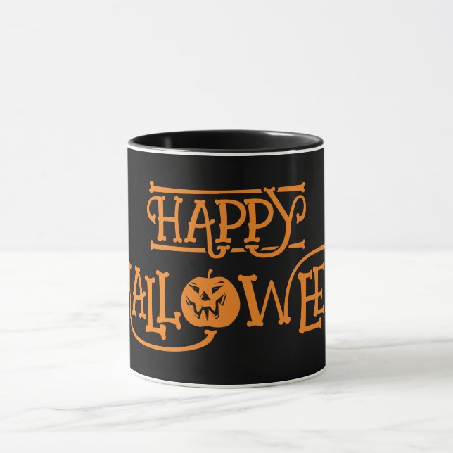 Taza Feliz café negro Naranja de Halloween (Centro)
