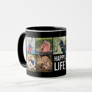 Taza Feliz Collage de fotos de vida Personalizado negro