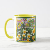 FELIZ COLORIDA BUENA MAÑANA FLORES DE CAFÉ MUG