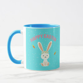Taza Feliz conejito blanco de Pascua en azul