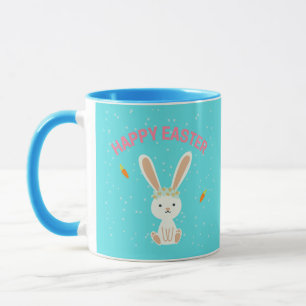 Taza Feliz conejito blanco de Pascua en azul