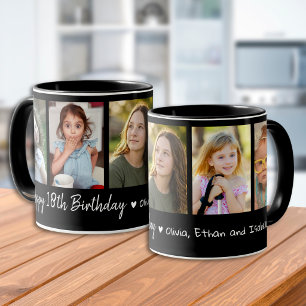 Taza Feliz cumpleaños 18 5 Collage de fotos Negro