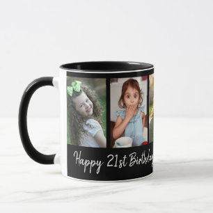 Taza Feliz cumpleaños 21 5 Collage de fotos Negro