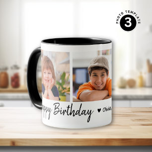 Taza Feliz Cumpleaños 3 Collage de fotos Blanco Y Negro