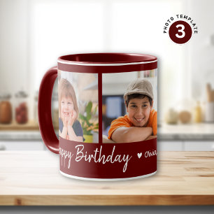 Taza Feliz cumpleaños 3 Collage de fotos Maroon