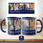 Taza Feliz cumpleaños 5 Collage de fotos Azul<br><div class="desc">Un regalo único para los abuelos por su cumpleaños con tipografía de feliz cumpleaños y 5 fotos de nietos con sus nombres.</div>