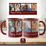 Taza Feliz cumpleaños 5 Collage de fotos Maroon<br><div class="desc">Un regalo único para los abuelos por su cumpleaños con tipografía de feliz cumpleaños y 5 fotos de nietos con sus nombres.</div>