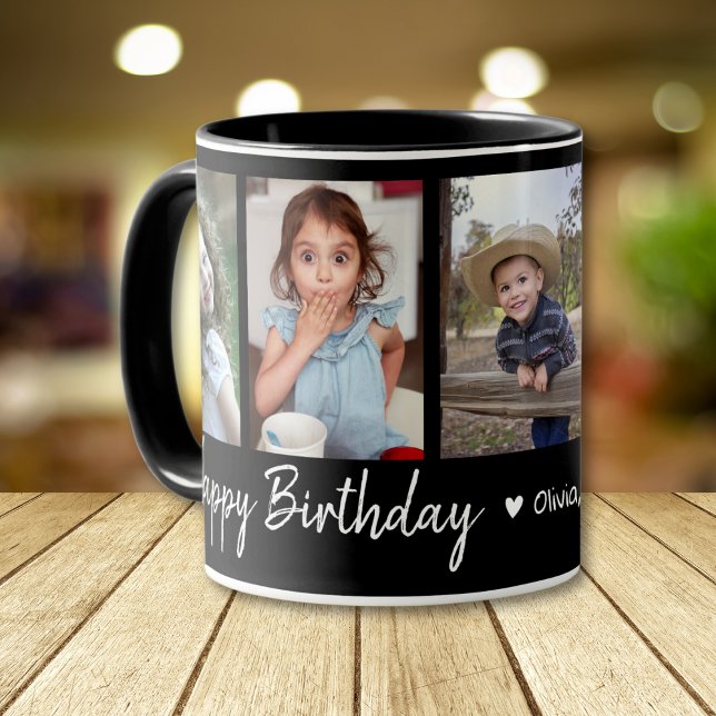 Taza Feliz cumpleaños 5 Collage de fotos negro (happy birthday mug photo collage mugs keepsake mugs)