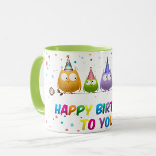 Taza Feliz cumpleaños a ti, búhos,