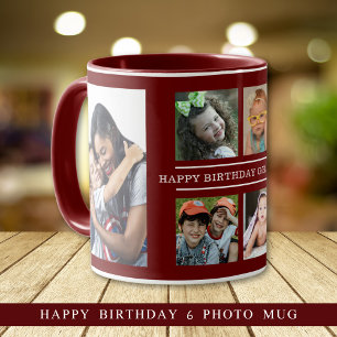 Taza Feliz cumpleaños Abuela 6 Collage de fotos Maroon