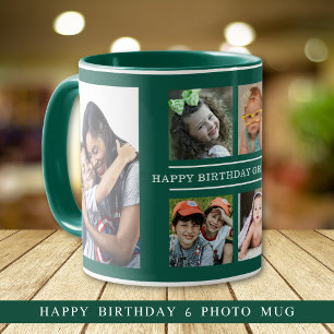 Taza Feliz cumpleaños Abuela 6 Collage de fotos Verde