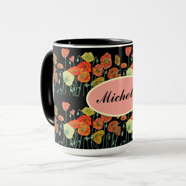 Taza Feliz cumpleaños, adormidera Naranja floral señora (Anverso izquierdo)