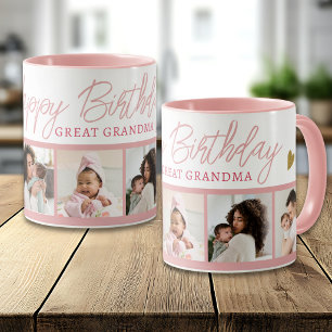 Taza Feliz Cumpleaños Bisabuela 5 Collage de Fotos Rosa