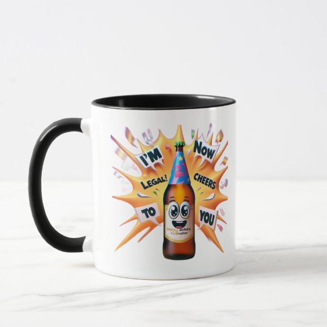 Taza Feliz cumpleaños botella de cerveza Mug de 21 años (Izquierda)
