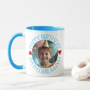 Taza Feliz Cumpleaños Clásico Simple Redondo de Foto
